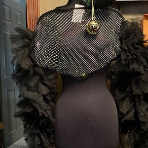 Black Mesh Top with Ruffled Sleeves